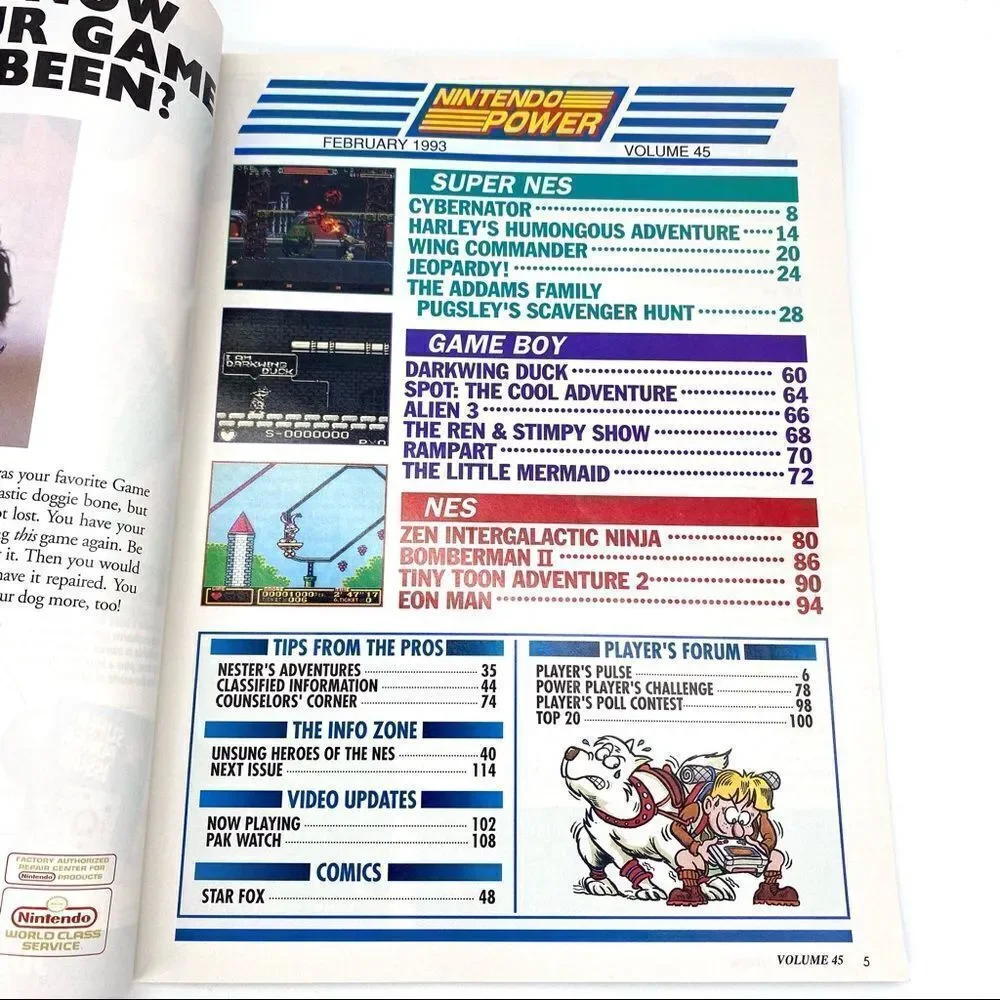 Nintendo Power Magazine #45 Pugsley's Scavenger Hunt W/ Starfox Poster Feb 1993